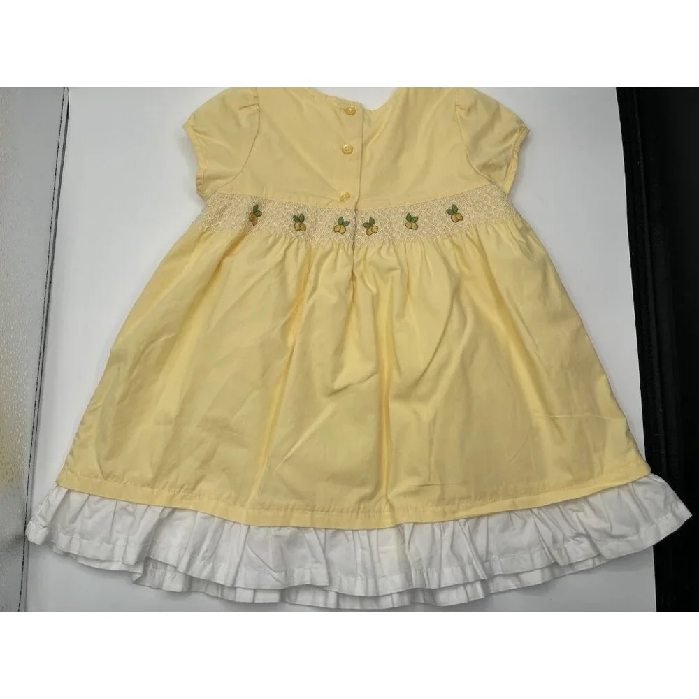 Vintage Gymboree Dress Girls Size 18-24 Months Yellow Smocked Embroidered Lemons